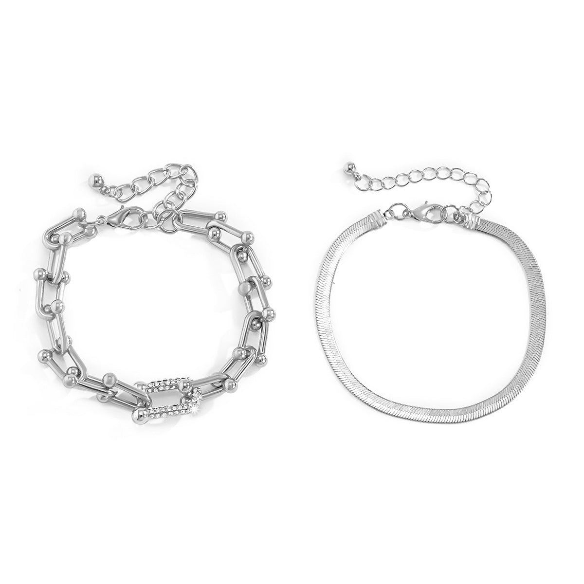 Bracelet chaîne serpent plat – Fermoir carré en U avec strass