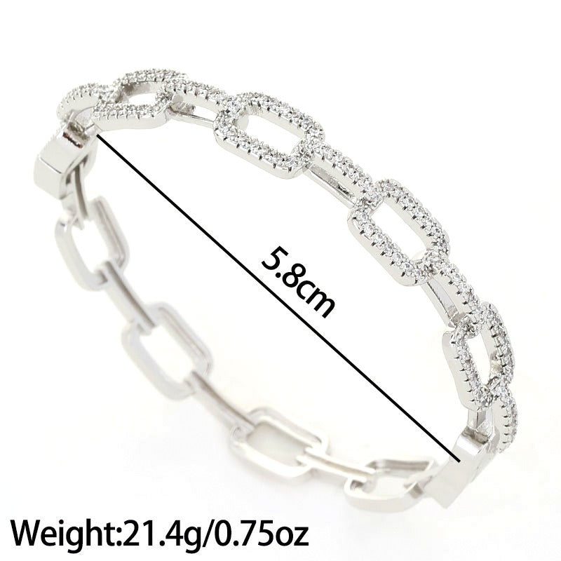 Bracelet chaîne en Cuivre plaqué Platine – Orné de Zircon