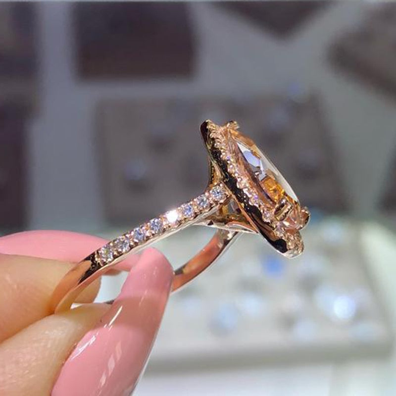 Bague élégante en Zircon Cubique Cristal champagne & finition Or rose