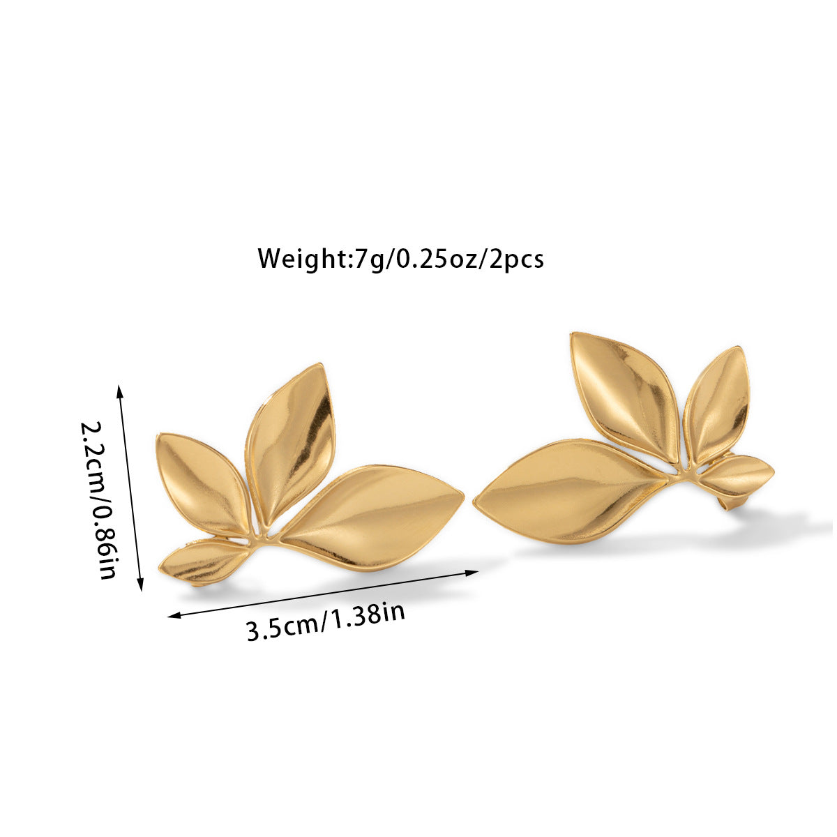 Boucles d’oreilles en Acier Titane  Feuilles élégantes plaquées Or