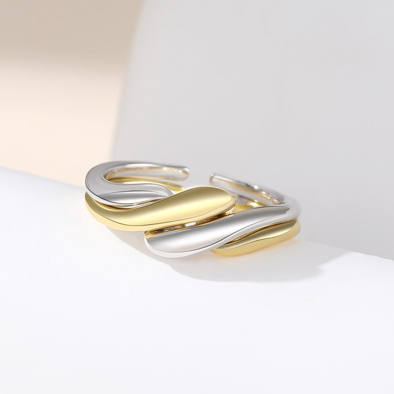 Bague ouverte en Argent S925 Design ondulé effet vague