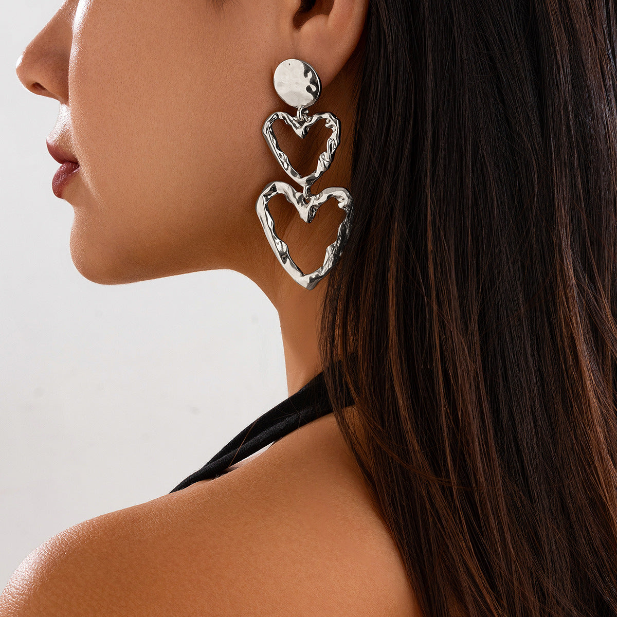 Boucles d’oreilles Design spirale & pendentifs cœur irréguliers