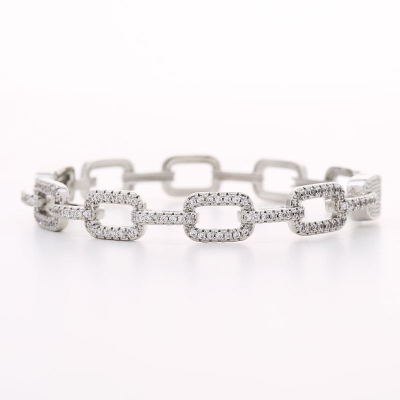 Bracelet chaîne en Cuivre plaqué Platine – Orné de Zircon