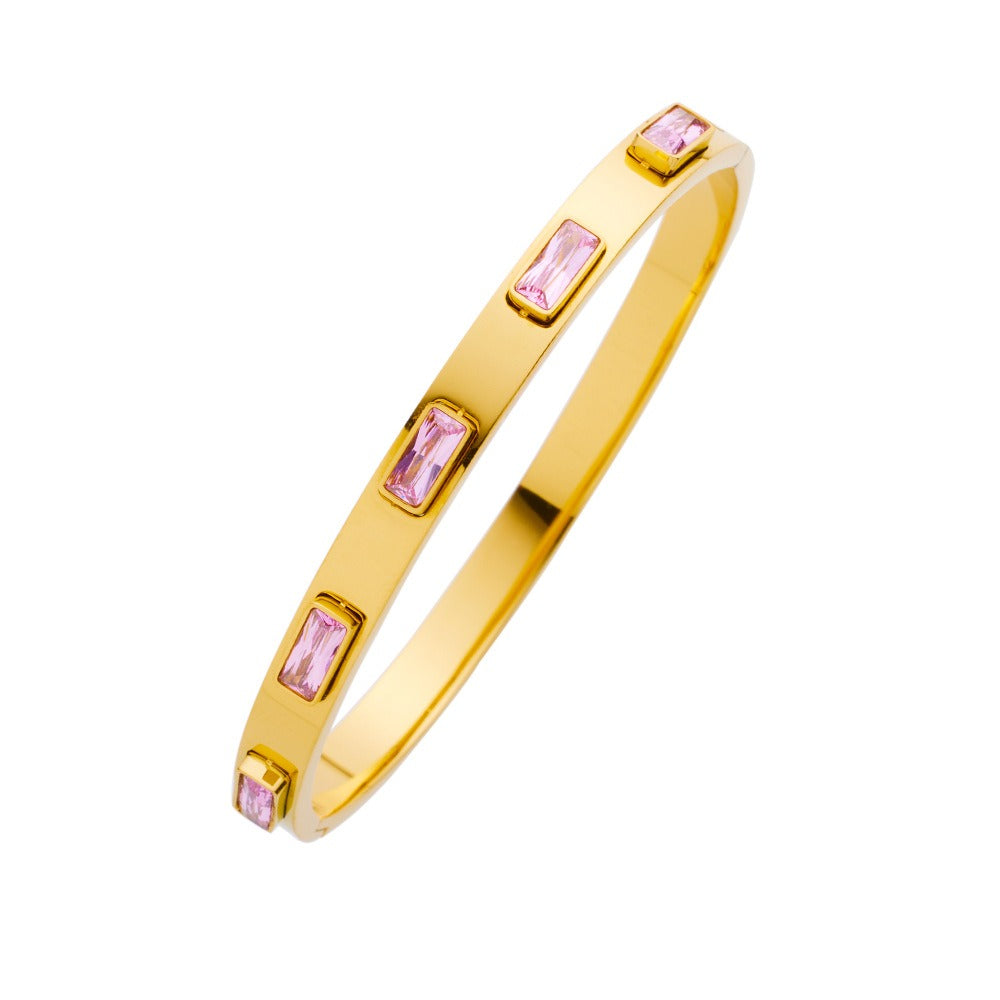 Bracelet en Acier Titane plaqué Or 18K Orné de Zircon