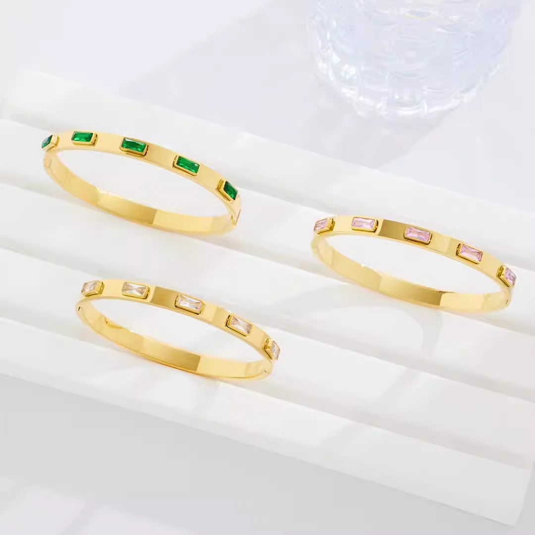 Bracelet en Acier Titane plaqué Or 18K Orné de Zircon