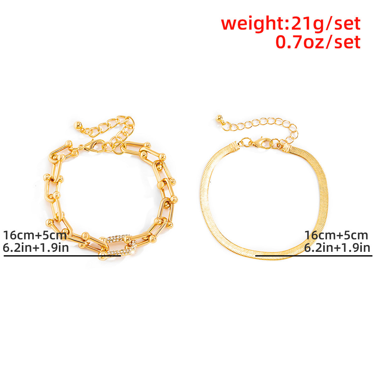 Bracelet chaîne serpent plat – Fermoir carré en U avec strass