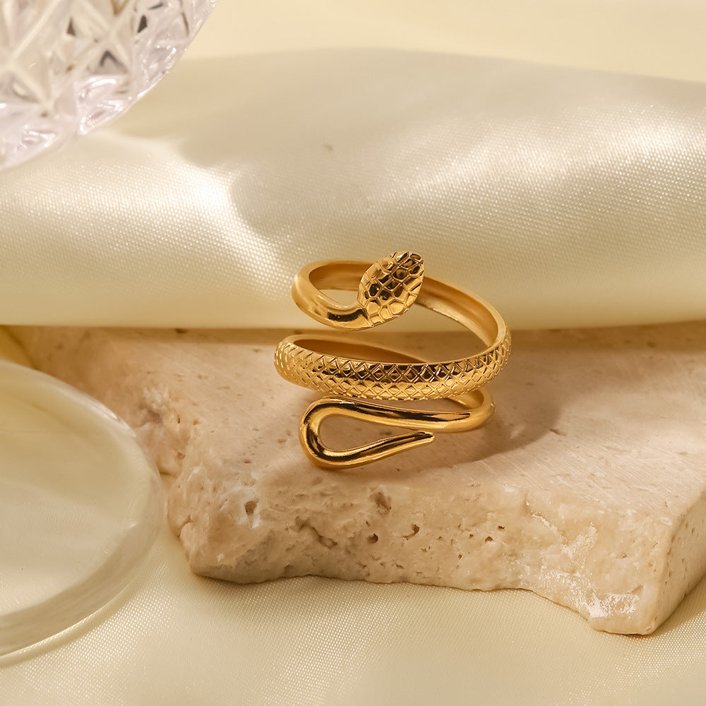 Bague rétro serpent en Acier Inoxydable Style luxe discret doré