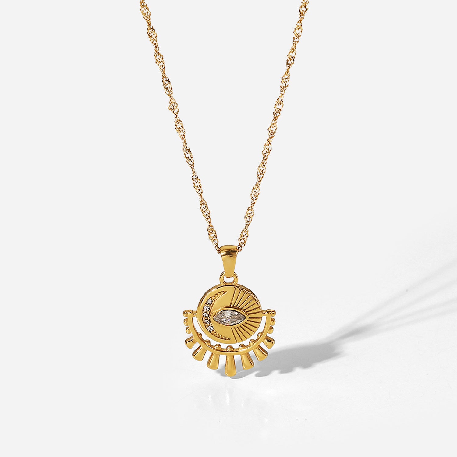 Collier en Acier Inoxydable pendentif œil ovale en Zircon
