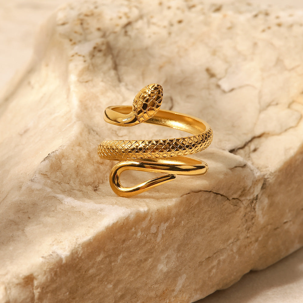 Bague rétro serpent en Acier Inoxydable Style luxe discret doré