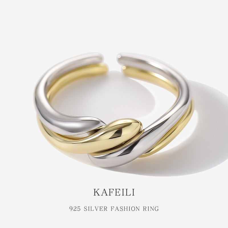 Bague ouverte en Argent S925 Design ondulé effet vague