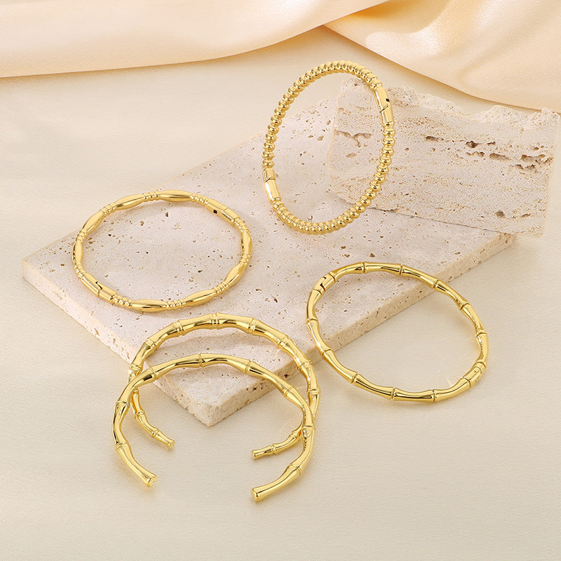 Bracelet design Bambou en Acier Inoxydable  Plaqué or 18K ou argenté