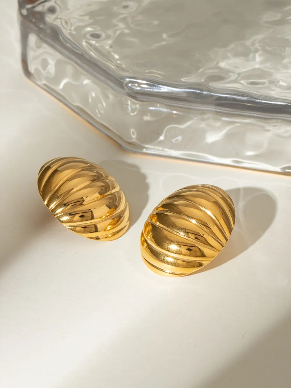 Boucles d’oreilles nervurées en Acier Inoxydable Plaqué Or 18K