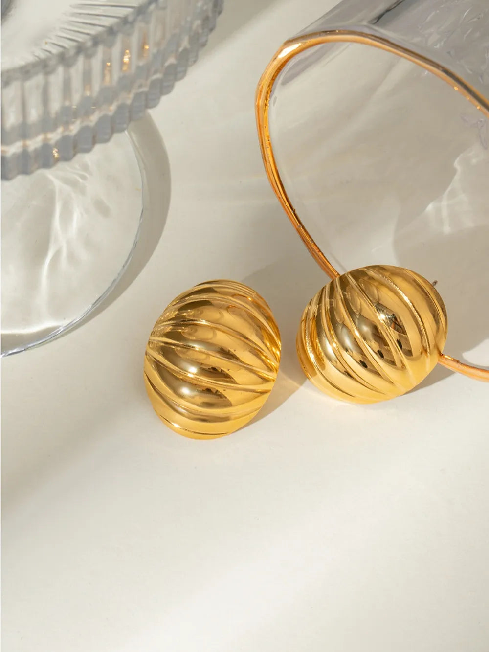 Boucles d’oreilles nervurées en Acier Inoxydable Plaqué Or 18K