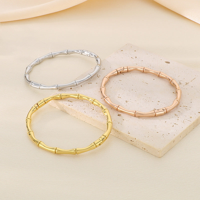 Bracelet design Bambou en Acier Inoxydable  Plaqué or 18K ou argenté