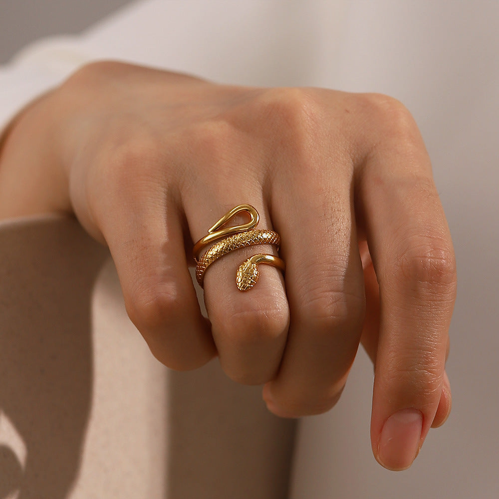Bague rétro serpent en Acier Inoxydable Style luxe discret doré
