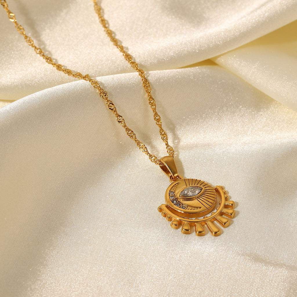 Collier en Acier Inoxydable pendentif œil ovale en Zircon