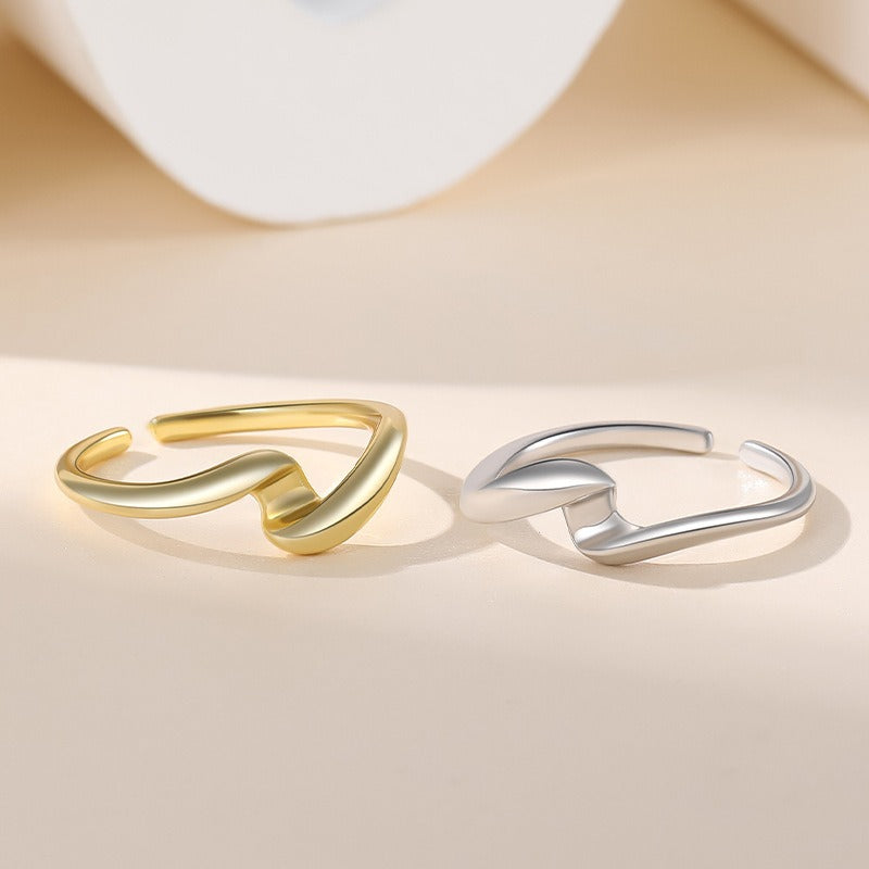 Bague ouverte en Argent S925 Design ondulé effet vague