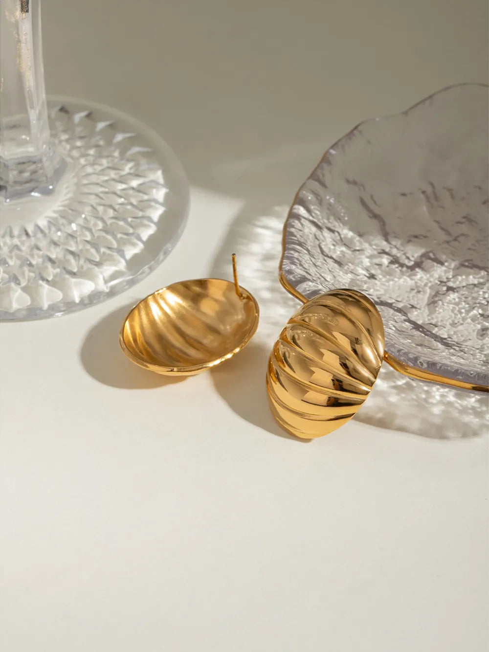 Boucles d’oreilles nervurées en Acier Inoxydable Plaqué Or 18K