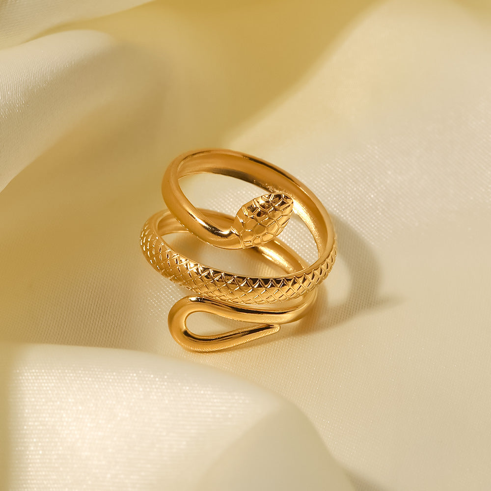 Bague rétro serpent en Acier Inoxydable Style luxe discret doré