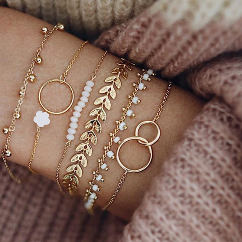 Ensemble de 6 bracelets Bohèmes dorés