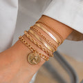 Set de bracelets tendance – Pendentif rond & chaînes serpent plates irrégulières