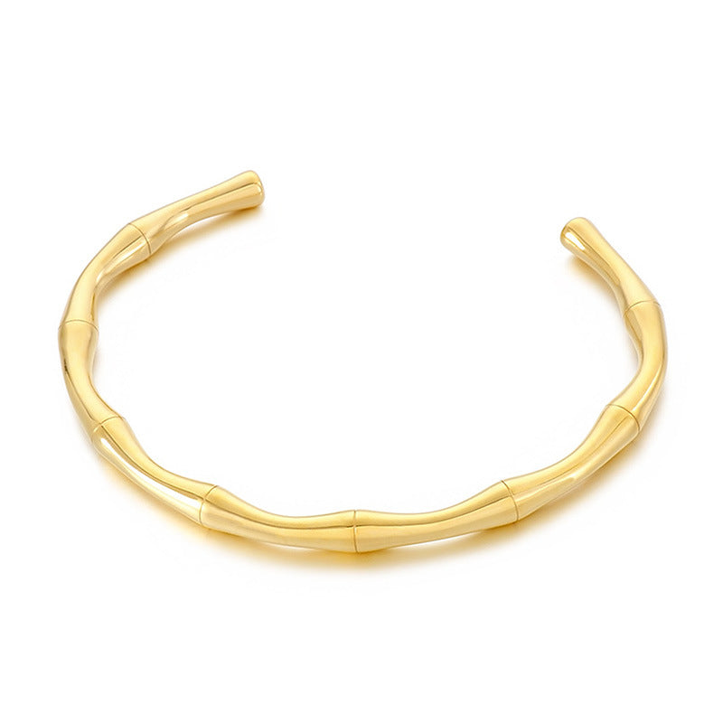 Bracelet design Bambou en Acier Inoxydable  Plaqué or 18K ou argenté